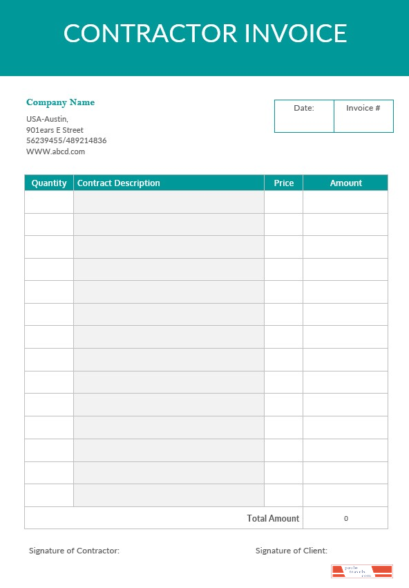 Blank Contractor Invoice Template PSD template